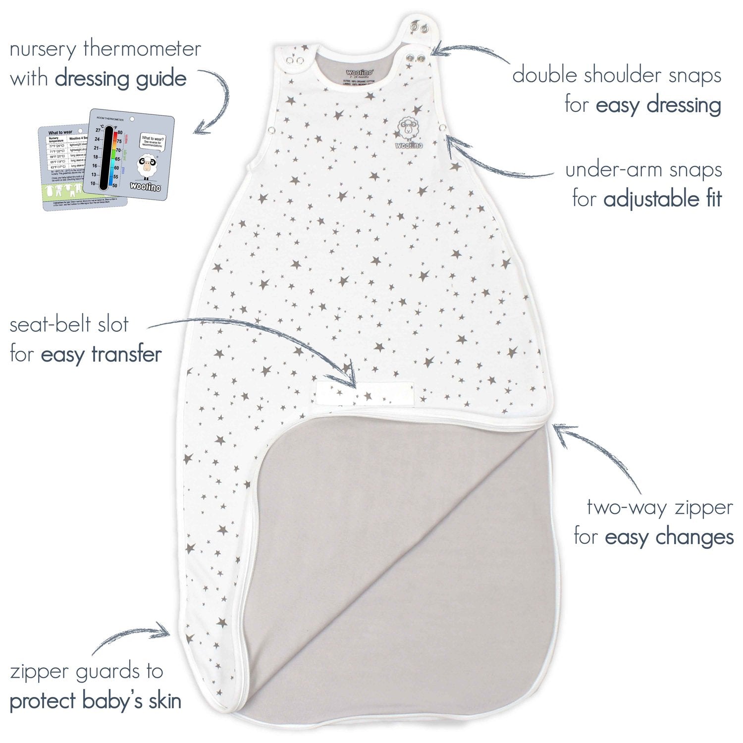 4 Season Ultimate Baby Sleep Bag Merino Wool Organic Cotton 2 Months 2 Years Lilac